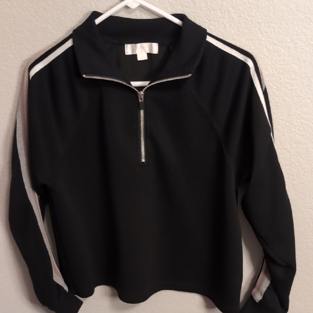Spiritual Gangsta Black Q Zip Pullover with Stripe Detail